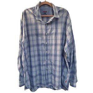 Izod Mens XXL Lightweight Poplin Button-Down Shirt Blue & White Plaid Preppy